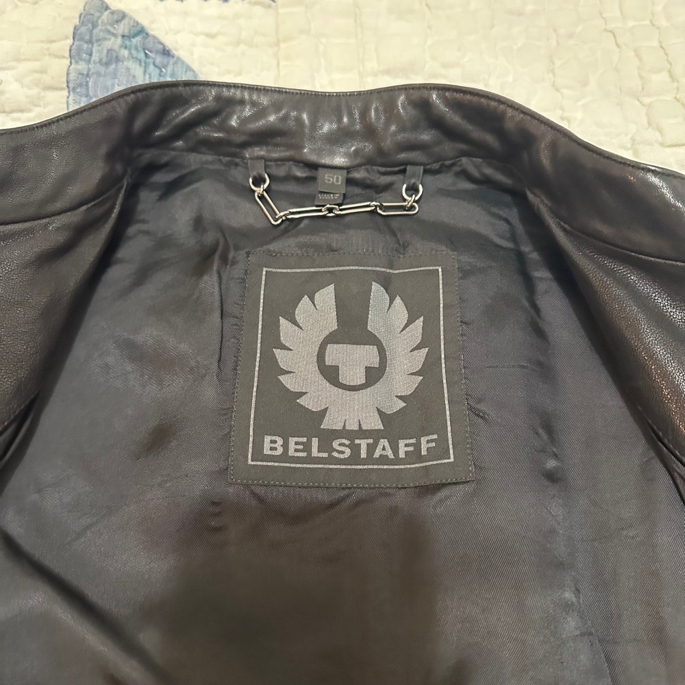 Belstaff Leather Jacket Black Cafe Racer Moto Size 50 - Picture 5 of 8